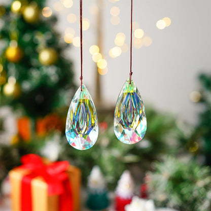 HDCRYSTALGIFTS Set 2,89mm/3.5in Crystals Prisms Suncatcher for Window Hanging Indoor Chandelier Parts Rainbow Maker for Home Garden Decor (AB Colored)