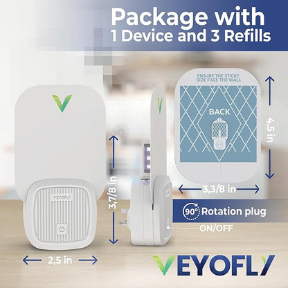 VEYOFLY Fly Trap Indoor, Fruit Fly Traps for Indoors, (1 Device + 3 Refills) Gnat Traps for House Indoor, Fly Catcher Indoor, Plug in Light Flying Insect Trap, Bug Light Killer, Fly Trap