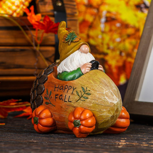 Topadorn Fall gnome with Pinecone Car and Resin Pumpkin Statue for Fall Harvest Party Ornaments Decor,Happy Fall
