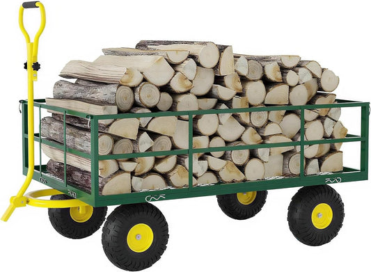 Metal Wagon - 1200lbs Garden Cart with 10" Multi-Terrain Tires, 4 Removable Mesh Sides & 180°
