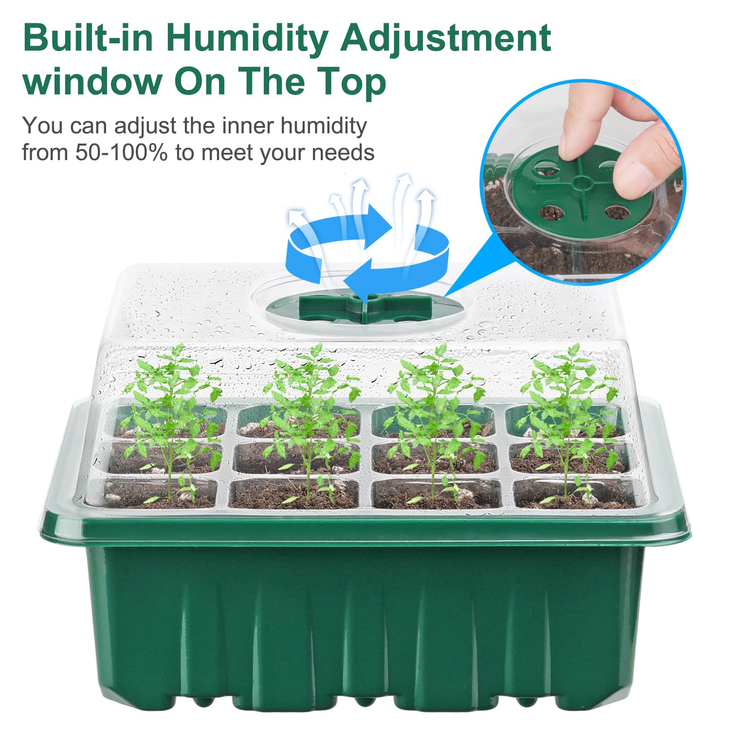 DJGINRO 12 Pack Seed Starter Tray Seed Starter Kit (144 Cells Total Tray) with Humidity Adjustable