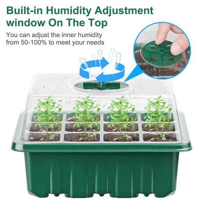 DJGINRO 12 Pack Seed Starter Tray Seed Starter Kit (144 Cells Total Tray) with Humidity Adjustable