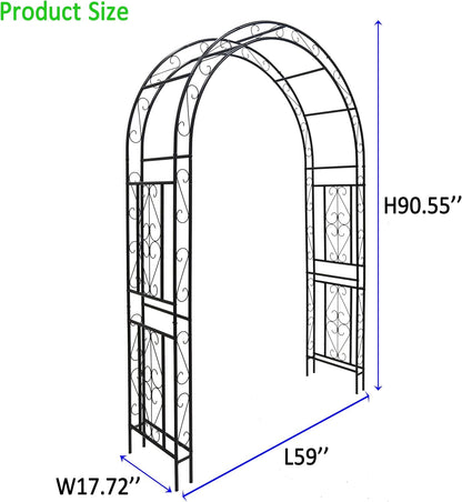 Metal Garden Arch 90" H Garden Arbor Trellis Climbing Plants Support Pattern Arch Outdoor Lawn Wedding Party Events Archway Black