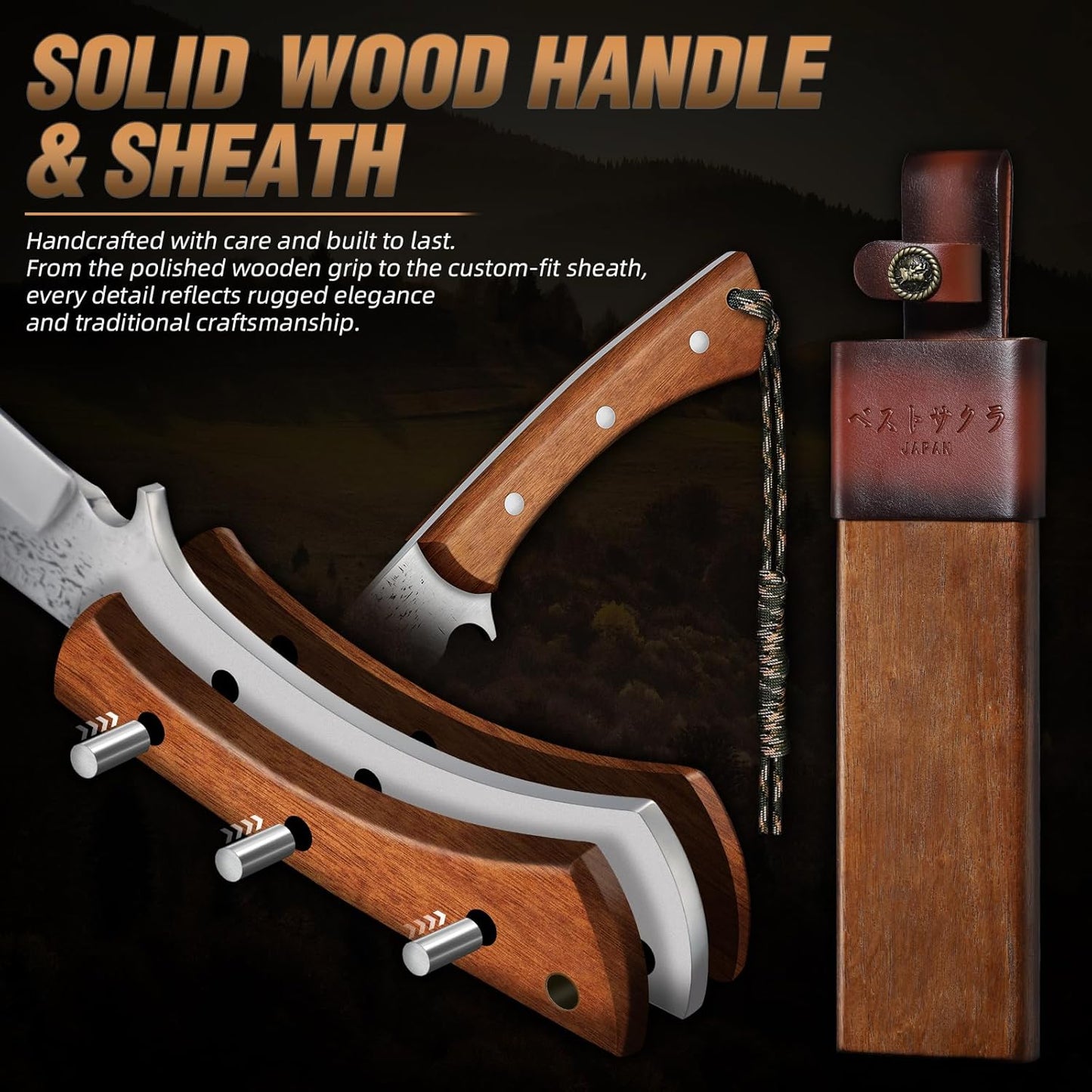 Purple Dragon Heavy Duty Machete for Cutting Trees & Yard Work - Camping/Survival Knife with Solid Wood Sheath - Bushcraft & Brush Clearing - 15 Inch