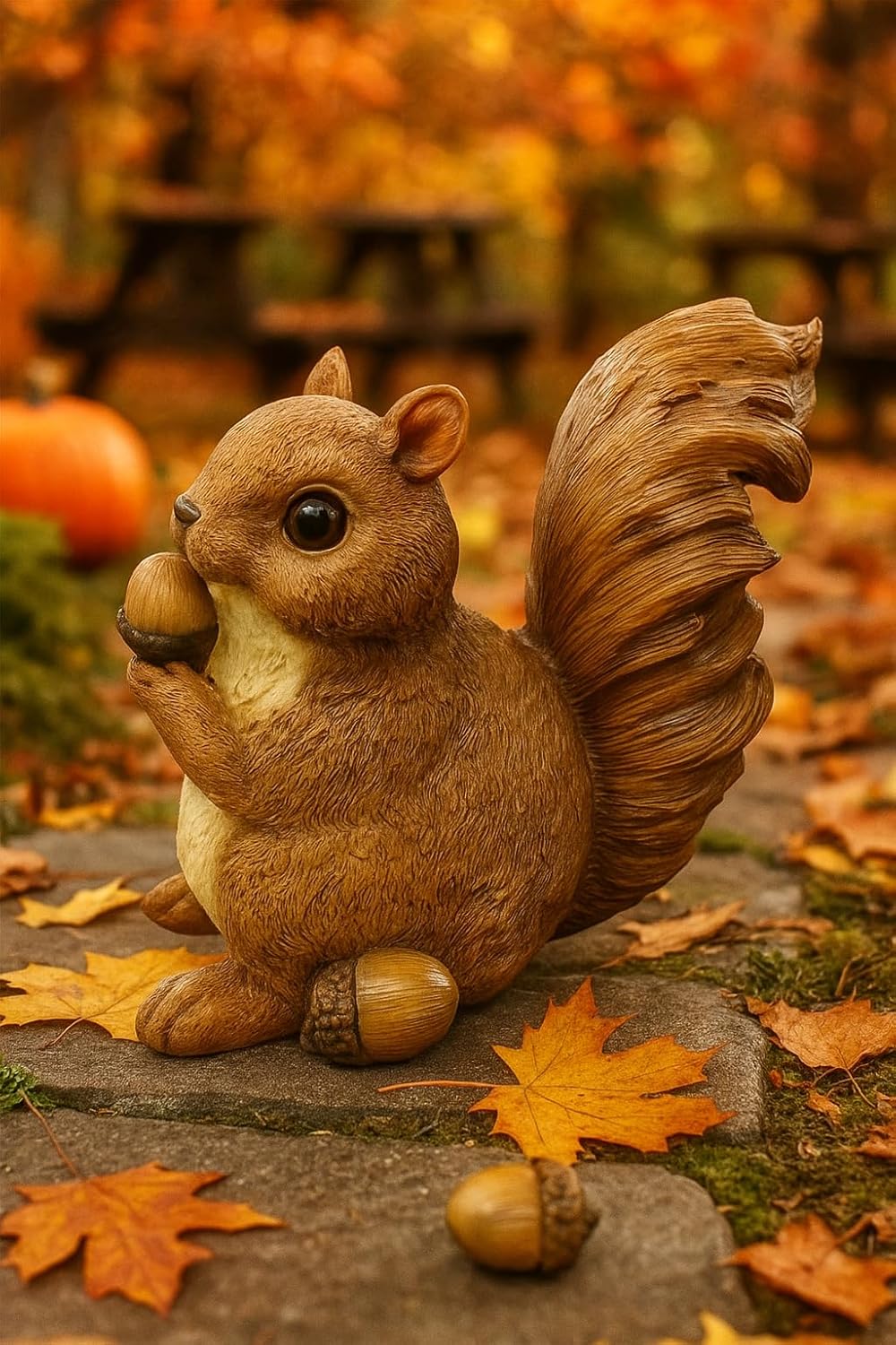 Brown Squirrel Statue with Acorn – Hand-Painted Polyresin Garden Figurine for Lawn, Patio & Planters – Rustic Outdoor Animal Décor