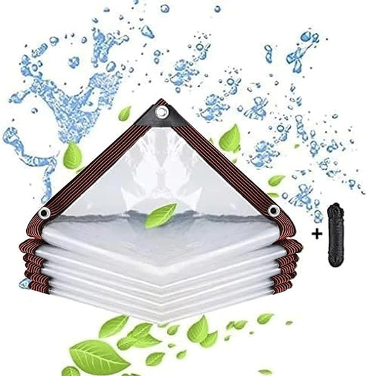 Clear Tarp Waterproof 10x12FT, Transparent Waterproof Tarp with 1 Rolls Ropes Anti Tear for Outdoors Clear Plant Covers for Covering Firewood Piles Patio Furniture Dog or Chicken Coops