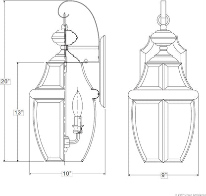 Urban Ambiance Luxury Colonial Outdoor Wall Light, Large Size: 20" H x 10.5" W, with Tudor Style Elements, Versatile Design, Classy Aged Silver Finish and Beveled Glass, UQL1145