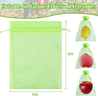 Morcheiong 60Pcs Protection Bags 6" x 8", Reusable Netting for Fruit Trees, Garden Mesh With Drawstring (Green)