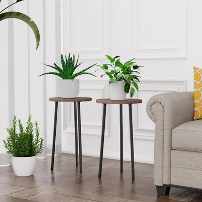Plant Stand Indoor 2 Pack: Corner Wood 20 Inch Plant Stand Mid Century Modern Decor - Small Round Plant Table for Indoor Plants - Outdoor Plant Holder for Patio Living Room Bathroom Office (Grey Wood)