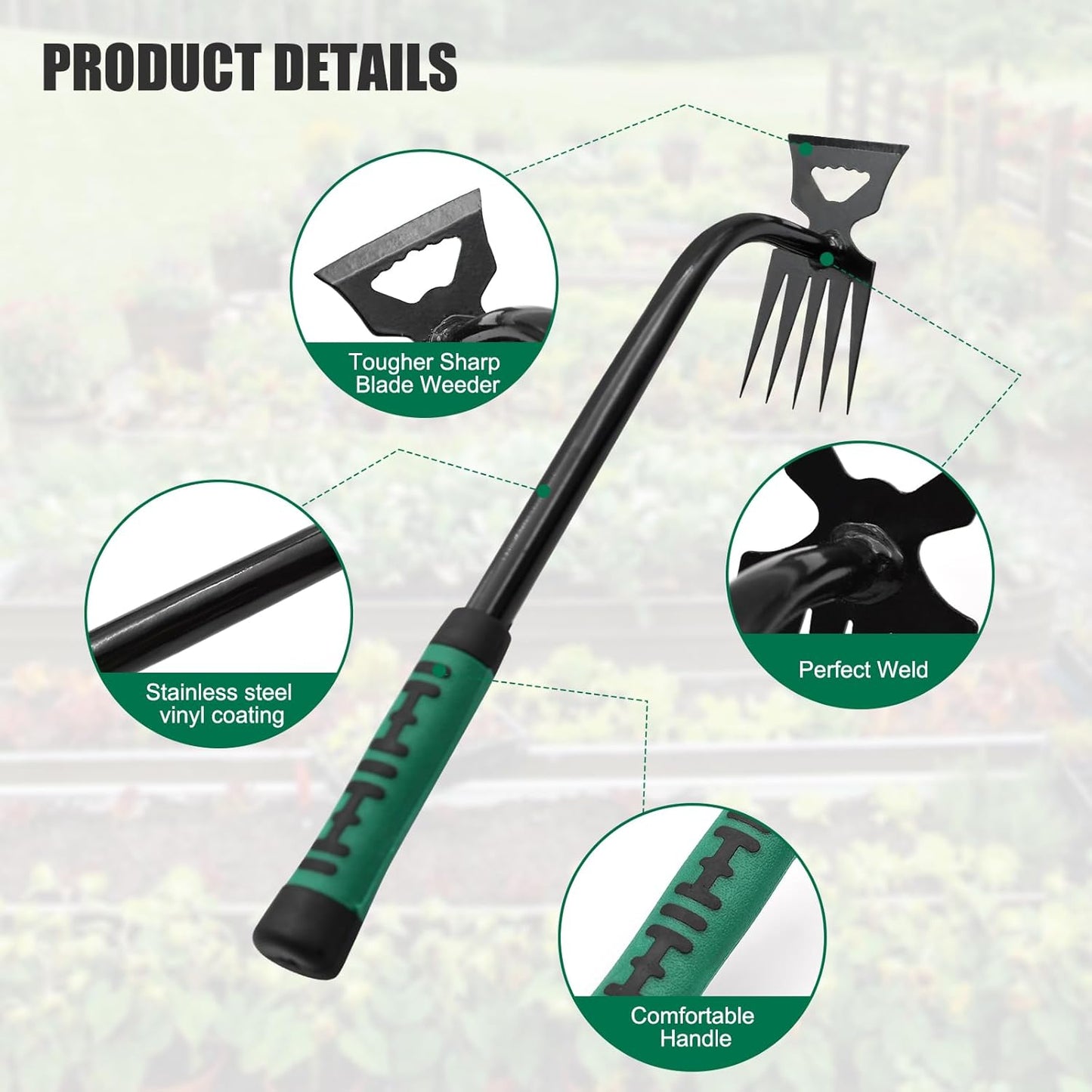 2 Pack Uprooting Weed Pulling Tools,Garden Hand Weeder Tools, Manual Multifunctional Weeders Gardening Tools for Yard and Garden(5Tines+11Tines)