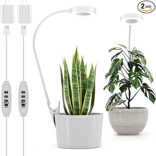 Grow Lights for Indoor Plants Full Spectrum, Clip-on LED Plant Lights for Indoor Growing with Auto On/Off Timing 3/9/12 Hrs, 10 Dimmable Levels, 3 Spectrum Modes & Adjustable Gooseneck, White, 2 Pack