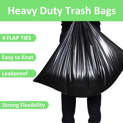 55-60 Gallon Trash Bags Heavy Duty 60 Count Bulk with 4 Innovative Flap Ties | Compatible with Rubbermaid Brute & Winco & Behrens 55-60 Gallon Round Trash Can | Tear & Leak Resistant Black