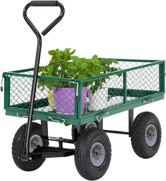 BestMassage Heavy Duty 500 Lbs Capacity Mesh Steel Garden Cart Folding Utility Wagon with Removable