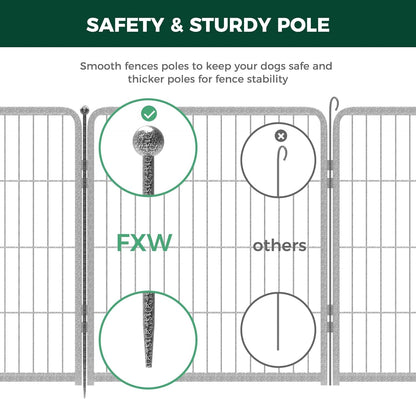 FXW Garden Fence Outdoor for The Yard – 32in(H) x 54.7ft(L) Heavy Duty Metal Animal Barrier for Dog and Rabbit, Decorative Dog Fence, 24 Panels, Silver
