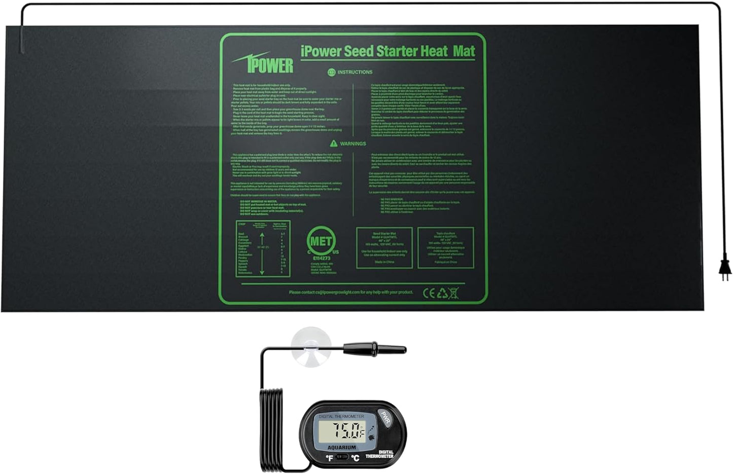 iPower 48" x 20" Durable Waterproof Seeding Heat Mat and Digital Thermometer Combo, for Germination, Indoor Gardening, Greenhouse