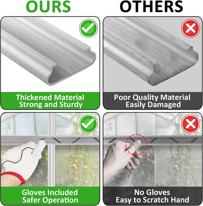 Spring Wire & Lock Channel - 10 Sets PVC Coated Spring Wire & Aluminum Alloy U-Channel Bundle with Nylon Gloves, 6.6 ft Farmer Greenhouse Frame Kit for Fix Poly Film Shade Cloth