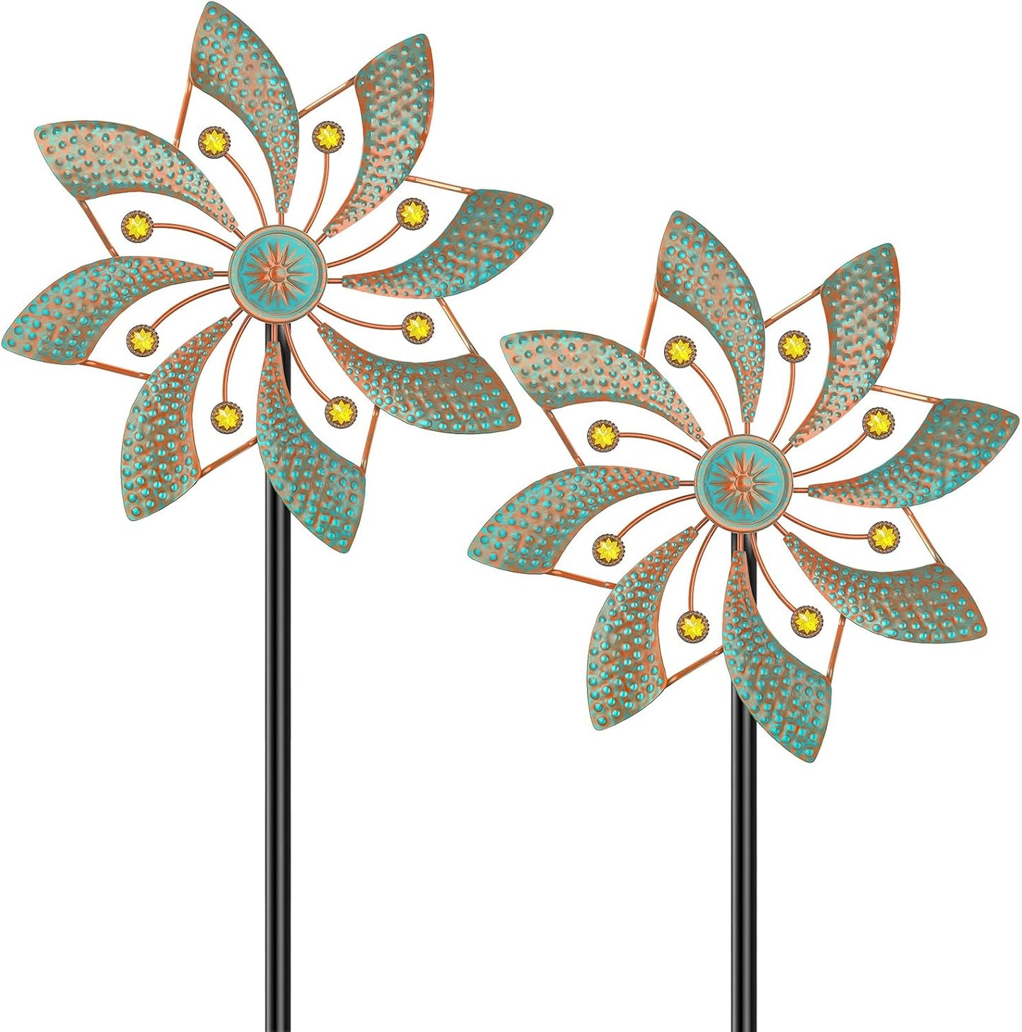 Wind Sculpture for Outside Standing Vintage Wind Spinner Yard Art Decorations Metal Windmill for Outdoor Patio Lawn Garden Decor (2pcs-Green)