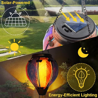 Hot Air Balloon Solar Lantern with Flickering Flame Hanging Solar Lanterns Outdoor Lights Waterproof Lanterns Decorative Garden Patio Yard Party Decor Colorful + Wavy-Colorful