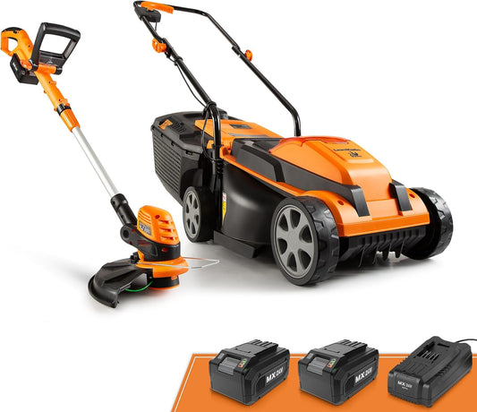 LawnMaster 20VMWGT 24V Max 13-inch Lawn Mower and Grass Trimmer 10-inch Combo with 2x4.0Ah