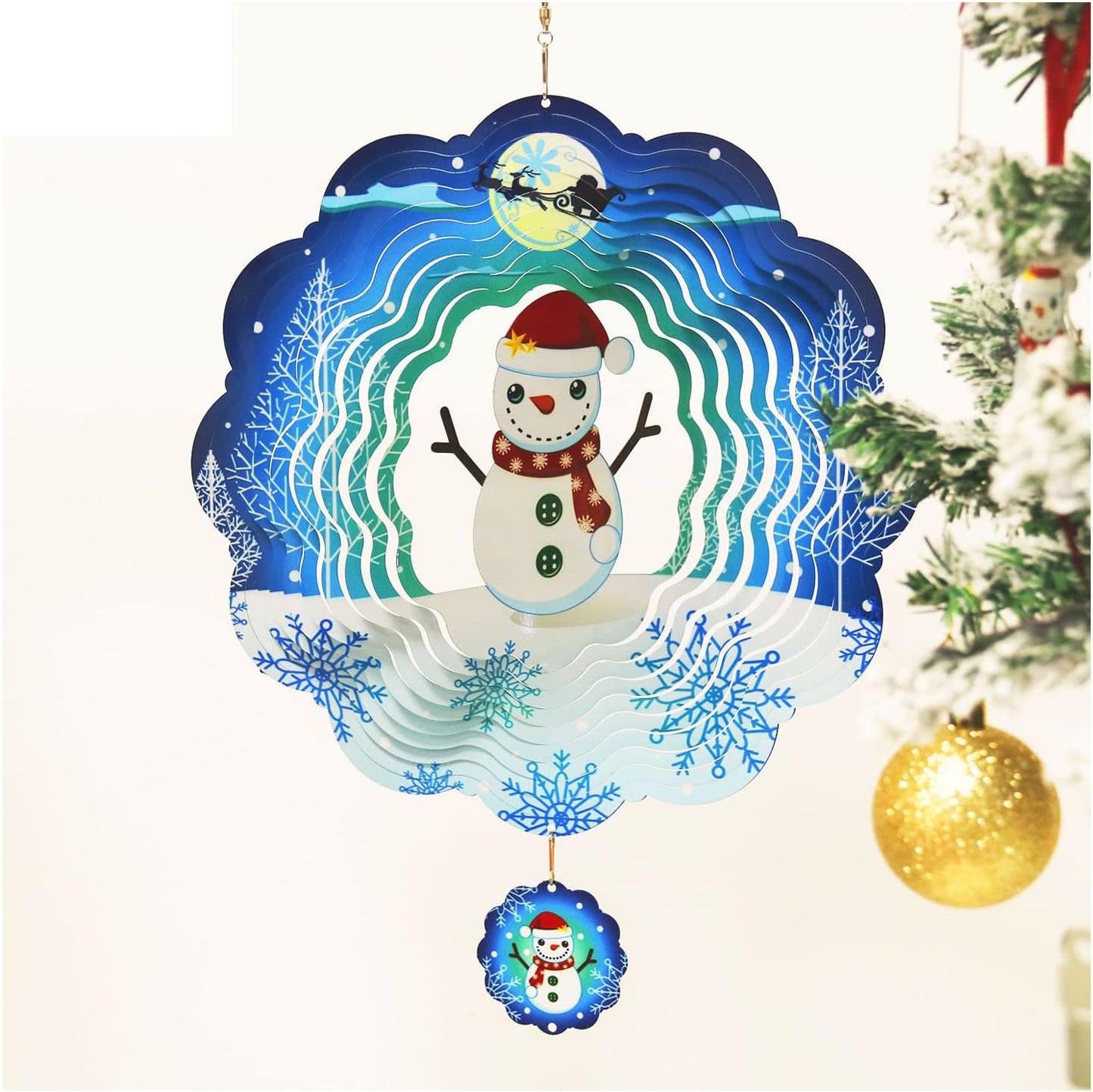 Christmas 3D Wind Spinners Hanging, 12in Large Stainless Steel Yard Sculpture for Winter Outdoor Indoor Garden Yard Crafts Ornaments Decoration(Christmas Snowmen)