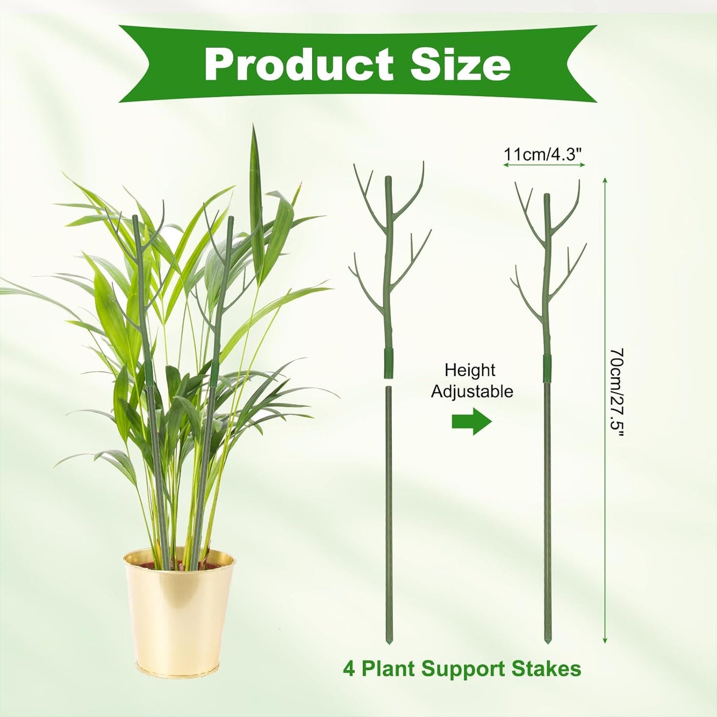 uxcell 4 Pcs Plant Support Stakes, 27.5" Twig Plant Stem Support Structures Garden Branches Plants Supports for House Potted Monstera Plants, Green