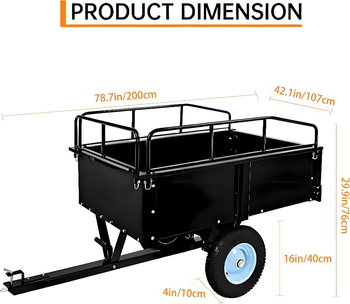 GarveeLife Utility Trailer, ATV Steel Garden Trailer, 750 Lbs 15 Cu.Ft. with Removable Sides, Pneumatic Tires and Quick Dump Pull Back, Heavy Duty Lawn Mower Trailers for Lawn Mowers, Tractors, Farm