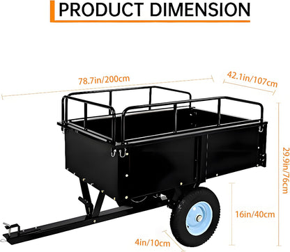 GarveeLife Utility Trailer, ATV Steel Garden Trailer, 750 Lbs 15 Cu.Ft. with Removable Sides, Pneumatic Tires and Quick Dump Pull Back, Heavy Duty Lawn Mower Trailers for Lawn Mowers, Tractors, Farm
