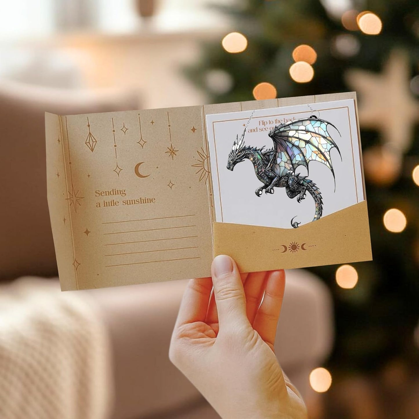 Dragon Bookish Acrylic Suncatcher Stained Glass Effect Window Car Hanging Christmas Ornament Indoor Outdoor Decor Garden Sun Catcher Panel Gifts for Dragon Lover for Women Mom Grandma