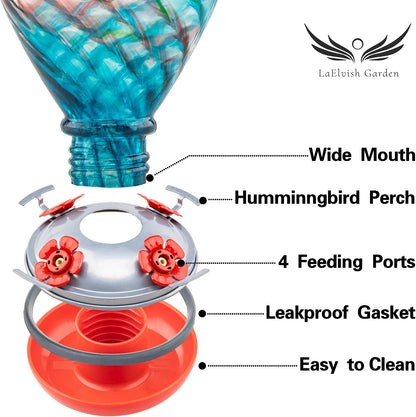 Hummingbird Feeders, 34OZ Hand Blown Glass Hummingbird Feeder for Outdoors Hanging with Ant MoatHooks, Perfect for Gardening Yard Patio Decor Gifts (Multi-Mermaid)