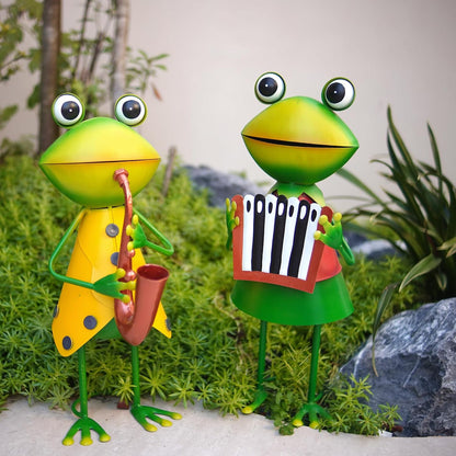 HONGLAND Metal Frog Garden Decor - Metal Frog Outdoor Statue -Funny Garden Frog Decorations - 3D Frog Figurine - Christmas Holiday Housewarming Gifts Lawn Patio Yard Garden Decor (Saxophone)