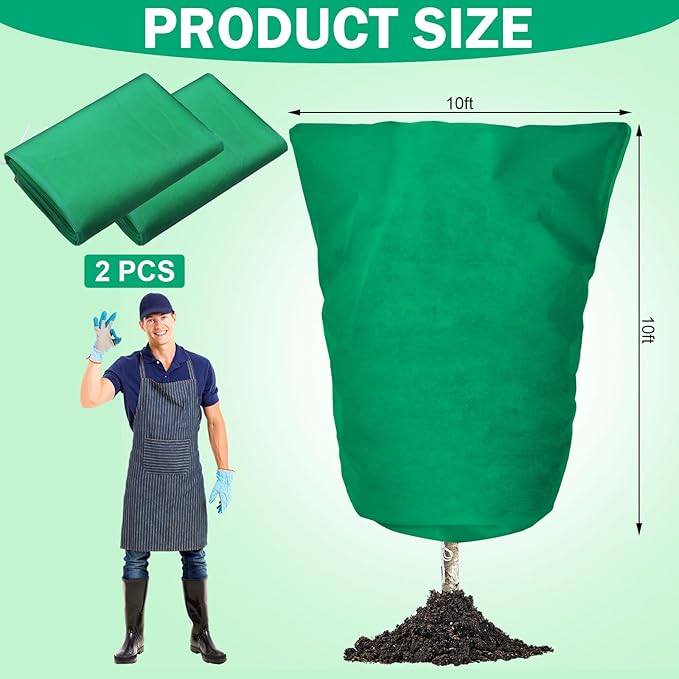 Plant Covers Freeze Protection 10 x 10 ft Extra Large Frost Cloth Plant Covers with Zipper Drawstring Winter Cold Weather Frost Blankets for Outdoor Palm Fruit Tree and Shrubs(Green)