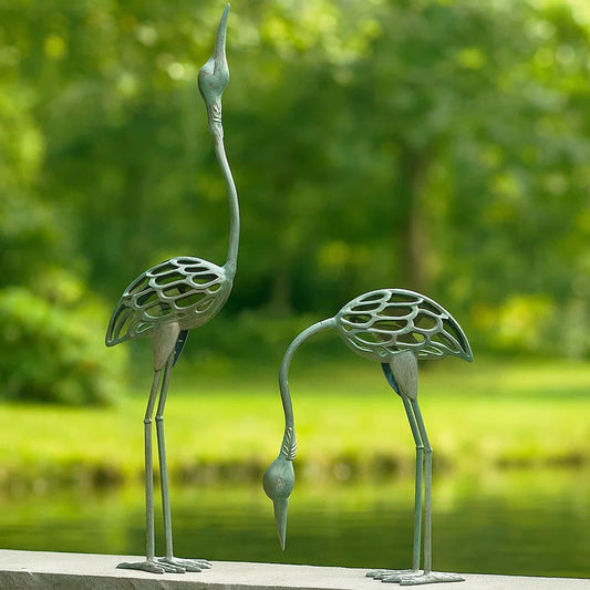 Seraphic Cast Iron Metal Crane/Heron Bird Garden Art Sculptures Statues for Indoor or Outdoor Lawn