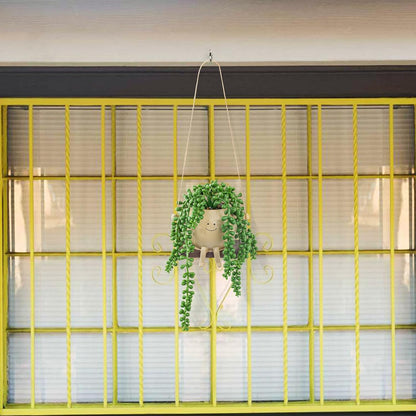 Artificial Succulents Hanging Plants Fake String of Pearls Trailing Plant in Cute Smiley Face Pot for Home Decor, Indoor Outdoor Wall Window Hanging Decorations (Includes Hanging Hook)