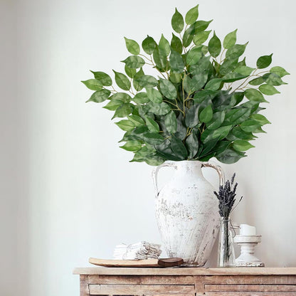 24PCS Ficus Leaves Artificial Branches 24" Faux Ficus Greenery Tree Branches Fake Ficus Leaves Sprays for Tree DIY Arch Wedding Wall Decor - Green