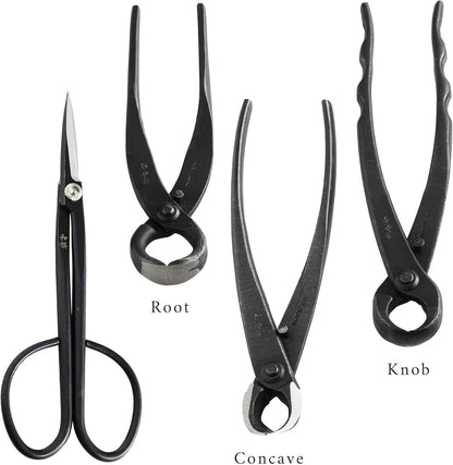 Wazakura Made in Japan 6PCS Bonsai Professional Tool Kit with Roll Bag: Yasugi Steel Twig Scissor, Concave Branch Cutter, Knob Cutter, Jin Plier, Wire Cutter, Root Cutter. Bonsai Tool Set with Case