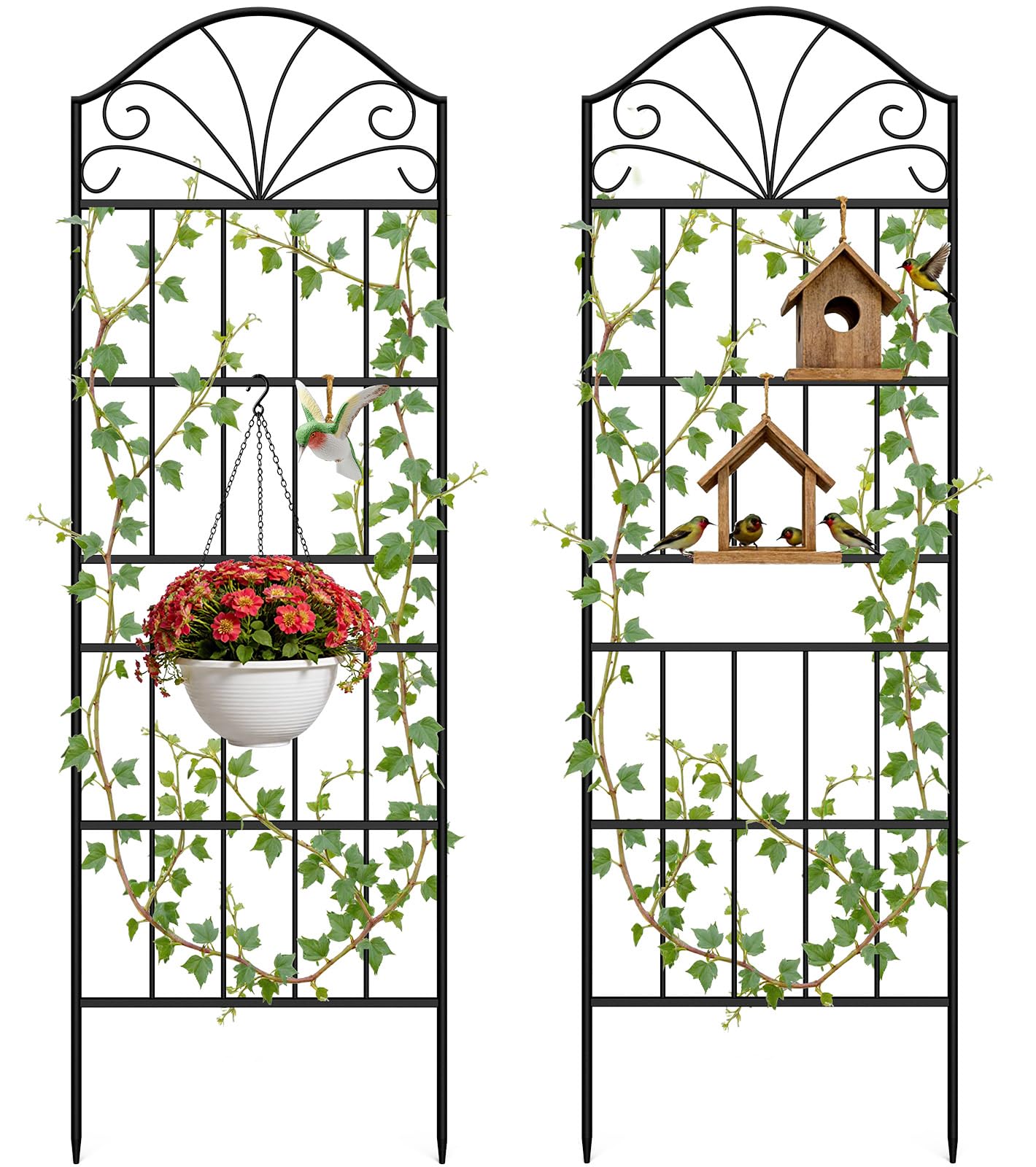 VOXOR Metal Trellis for Climbing Plants Outdoor, 60 * 19.7 Inch Tall Garden Trellis with Black