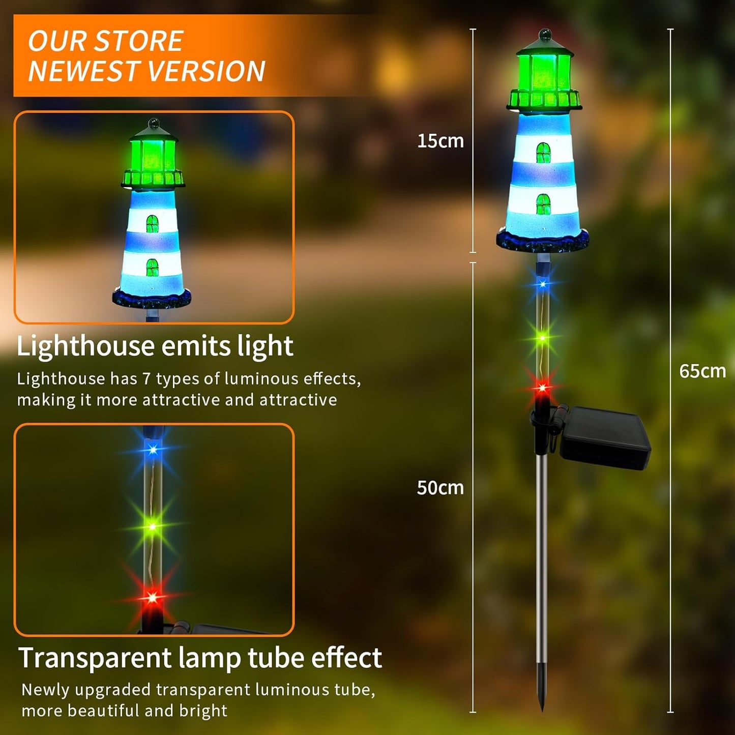 Solar Lighthouse Outdoor Decor (2PACK) Ideal for pathway lighting in gardens, walkways, and patios. Enhances garden, lawn, planter, backyard, and courtyard decor. Nautical-Style Outdoor Solar Lights