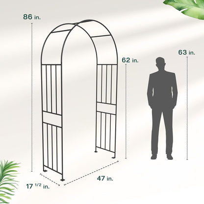 IDZO 86in Metal Garden Arbor Arch, Sturdy & Durable Trellis with Ground Stakes, 3 Installation Options, Ideal for Climbing Plants & Outdoor Decoration