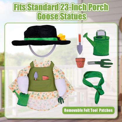 Gardener Goose Outfit for 23” Porch Goose Statue – Cute Lawn Goose Clothes for Outdoor Garden, Patio, Yard, Seasonal Decoration (Gardening Theme)