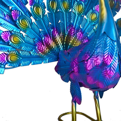 Small Peacock Statue Animal Sculpture Garden Decoration Metal Yard Art for Yard Outdoor Decoration (Purple)