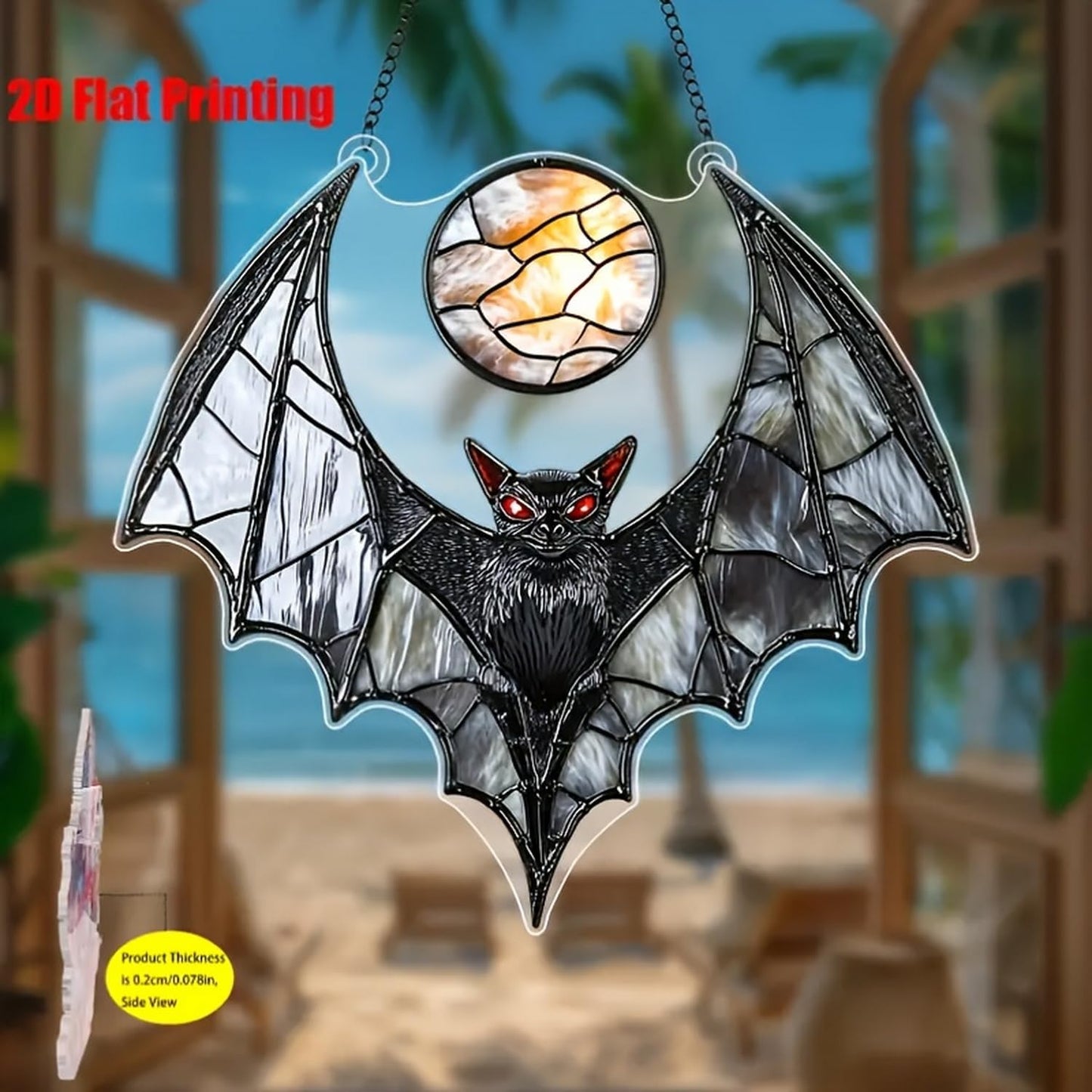 Bat Suncatcher,Halloween Window Hanging Spooky Black Sun Catcher,8 Inch Wall Indoor Outdoor Ornament Window Suncatcher for Garden，Home，Housewarming Decor