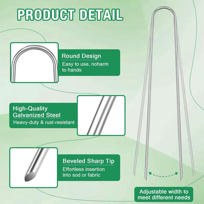 8 Gauge Landscape Staples, FUIJOL 12 Inch Heavy Duty U-Shaped Landscape Stakes, 15 Pack Galvanized Garden Staples for Weed Barrier Stakes, Ground Cover, Irrigation Tubing, Fence (15)