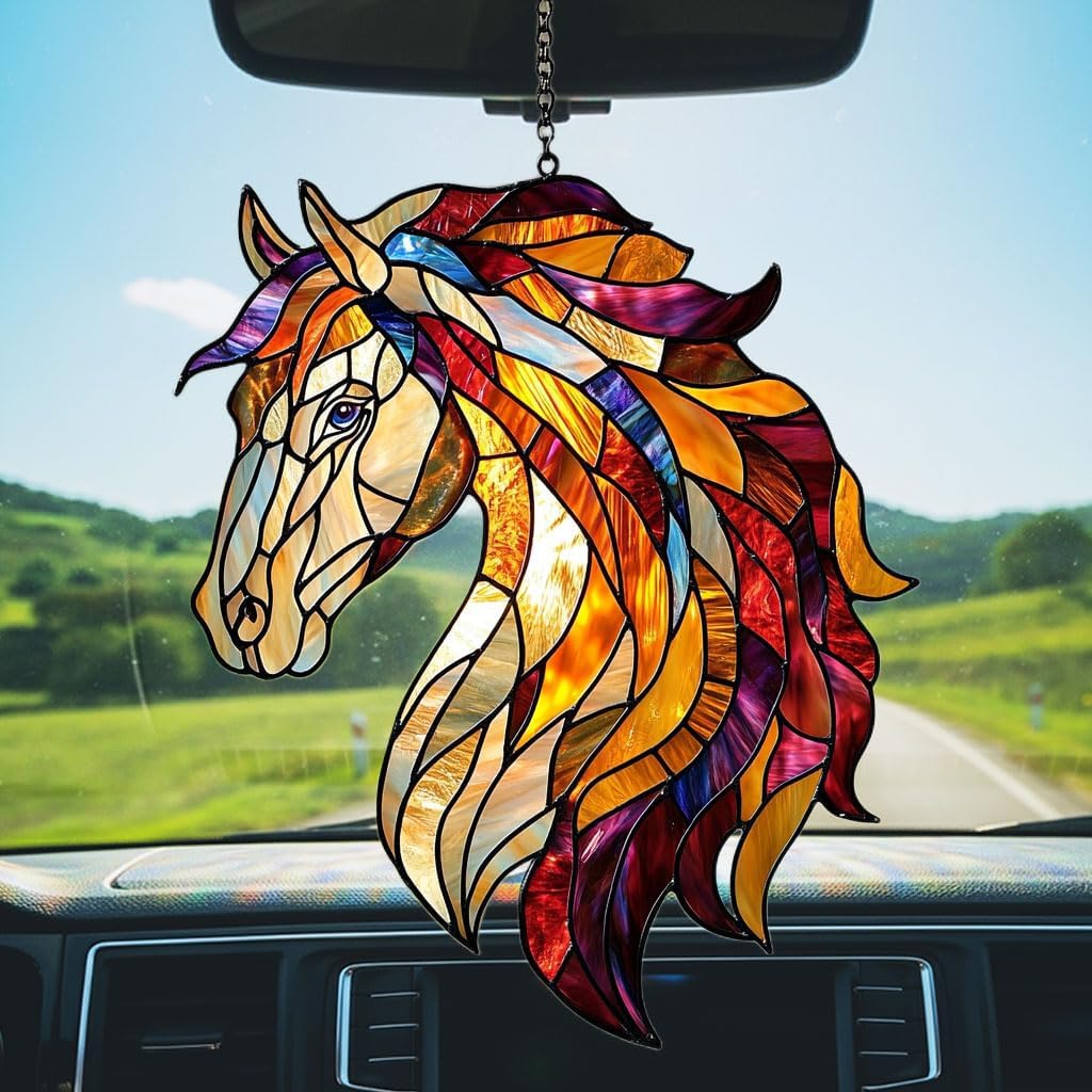 Colorful Horse Exotic Acrylic Suncatcher Stained Glass Effect Window Car Hanging Christmas Ornament Indoor Outdoor Decor Garden Sun Catcher Panel for Horse Lover for Women Mom Grandma