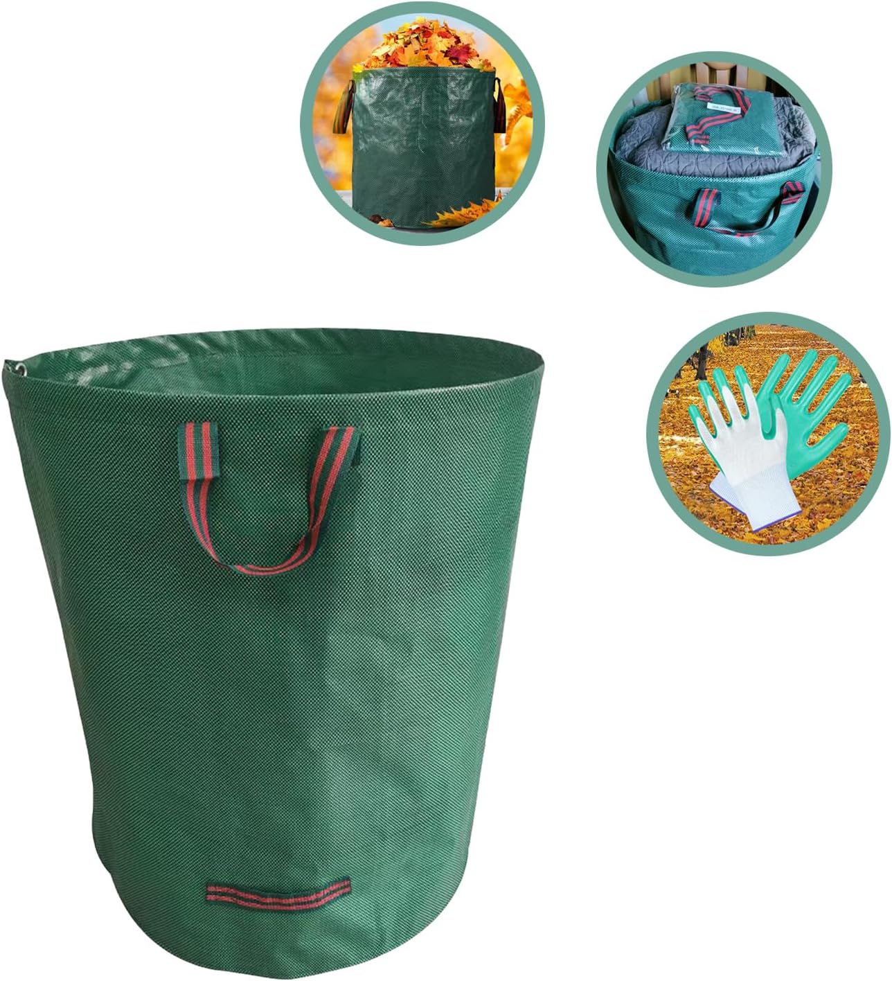 Reusable Yard Waste bags,Collapsible Leaf Bag with Gardening Gloves,Yard Debris Collapsible Bag With 4 Handles, for Leaves, Lawn Debris & Grass Clippings (80Gallon)