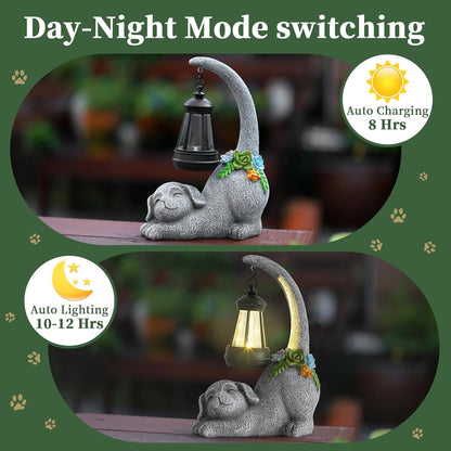 Garden Cute Dog Gnome Statue Decorations - Solar Resin Dog with Solar Garden Lights Outdoor Decorations for Patio,Yard,Lawn,