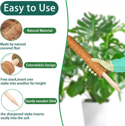 Moss Pole - 2 Pack: 17 Inch Coir Plant Support - Stackable - For Climbing Plants