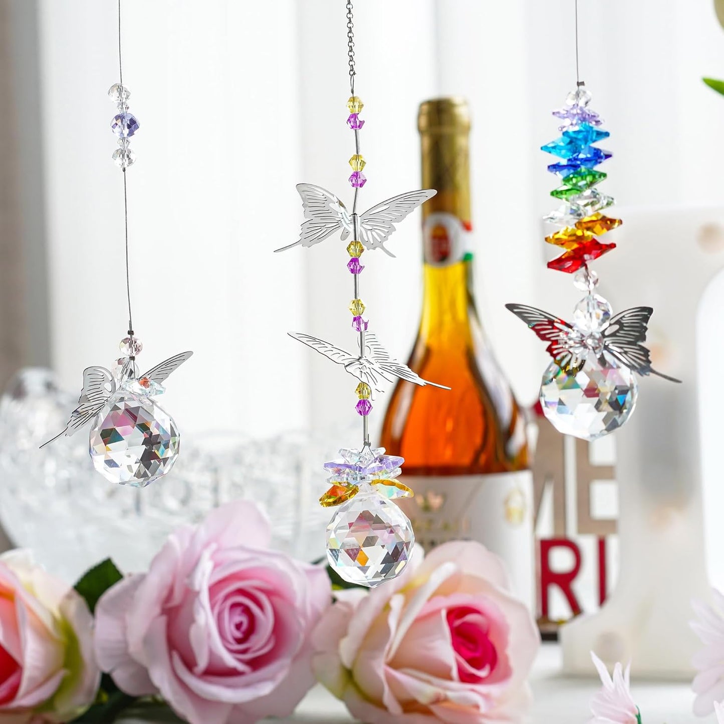 H&D HYALINE & DORA Crystal Suncatcher Window Hanging Ornament Crystals Ball Prism Rainbow Maker Butterfly Decor Pendant Set for Home Garden