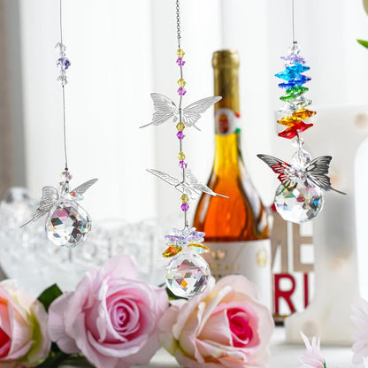 H&D HYALINE & DORA Crystal Suncatcher Window Hanging Ornament Crystals Ball Prism Rainbow Maker Butterfly Decor Pendant Set for Home Garden