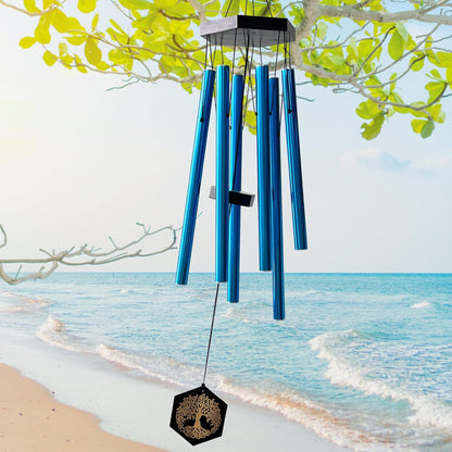 33" Tree of Life Memorial Wind Chimes | Soothing Blue Sympathy Wind Chime for Loss of Loved One, Calming Melody & Deep Tone, Outdoor Garden Decor & Housewarming Gift