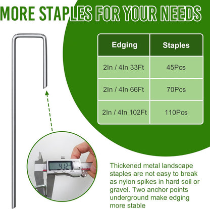 33FT Landscape Edging 2 in Tall with 45 Spikes, Garden Edging Border and 1 Hammer, Plastic Landscape Edging Border Lawn Edging for Landscaping, Flower Beds, Yard